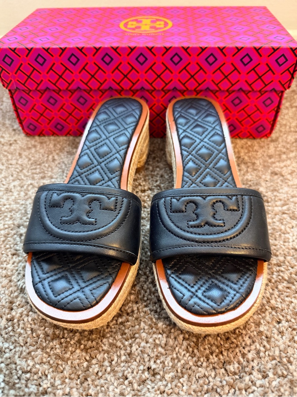 NWOT Tory Burch Fleming Stacked Heel sandal jute espadrille slide size 5.5